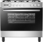 Hisense HFG90335RX 90 cm Freestanding Gas Cooker, 5 Gas Burners with Flame Failure Device, Cast Iron Pan Support, Auto Ignition, Stainless Steel