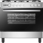 Hisense HFG90335RX 90 cm Freestanding Gas Cooker, 5 Gas Burners with Flame Failure Device, Cast Iron Pan Support, Auto Ignition, Stainless Steel