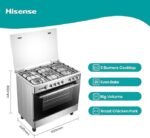 Hisense HFG90335RX 90 cm Freestanding Gas Cooker, 5 Gas Burners with Flame Failure Device, Cast Iron Pan Support, Auto Ignition, Stainless Steel - Image 6