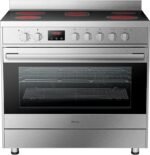 Hisense HFEC90545X, 90 cm Freestanding Electric Cooker, 123 Litres Oven with 9 Cooking functions, Stainless Steel