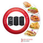 Moulinex Sandwich Maker, 700 Watts, 3-in-1 Panini, Sandwich + Waffle Maker, SW612543