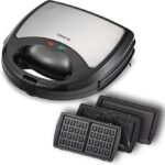 Kenwood Sandwich Maker 3 In 1 Sandwich, Grill/Griddle, Waffle, Dual Plate Press For Toasties, Easy To Use & Clean, Non-Stick Plates, Compact Size Bread Toaster Black/Metal