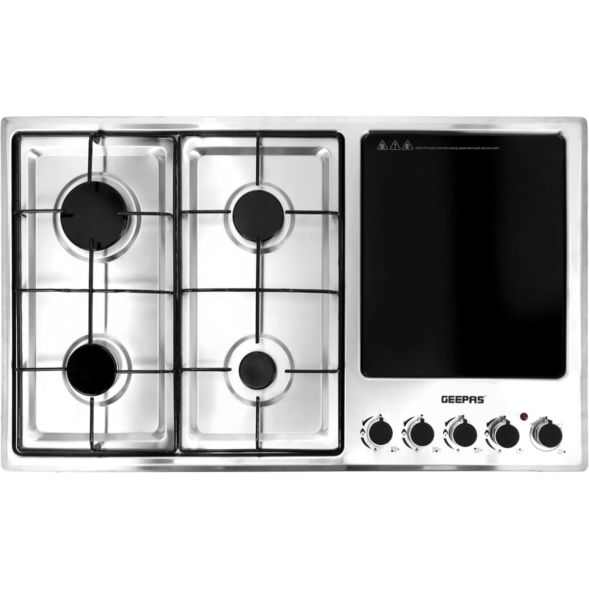 img_3871 Geepas GGC31036 Stainless Steel Built-In Gas Electric Hot Plate Hob, Black/Silver - Image 1