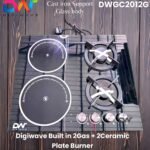 Digiwave DWGC2012G 2 Gas 2 Infrared/Ceramic Plate Hob, Auto Ignition, Tempered Glass Body Built In