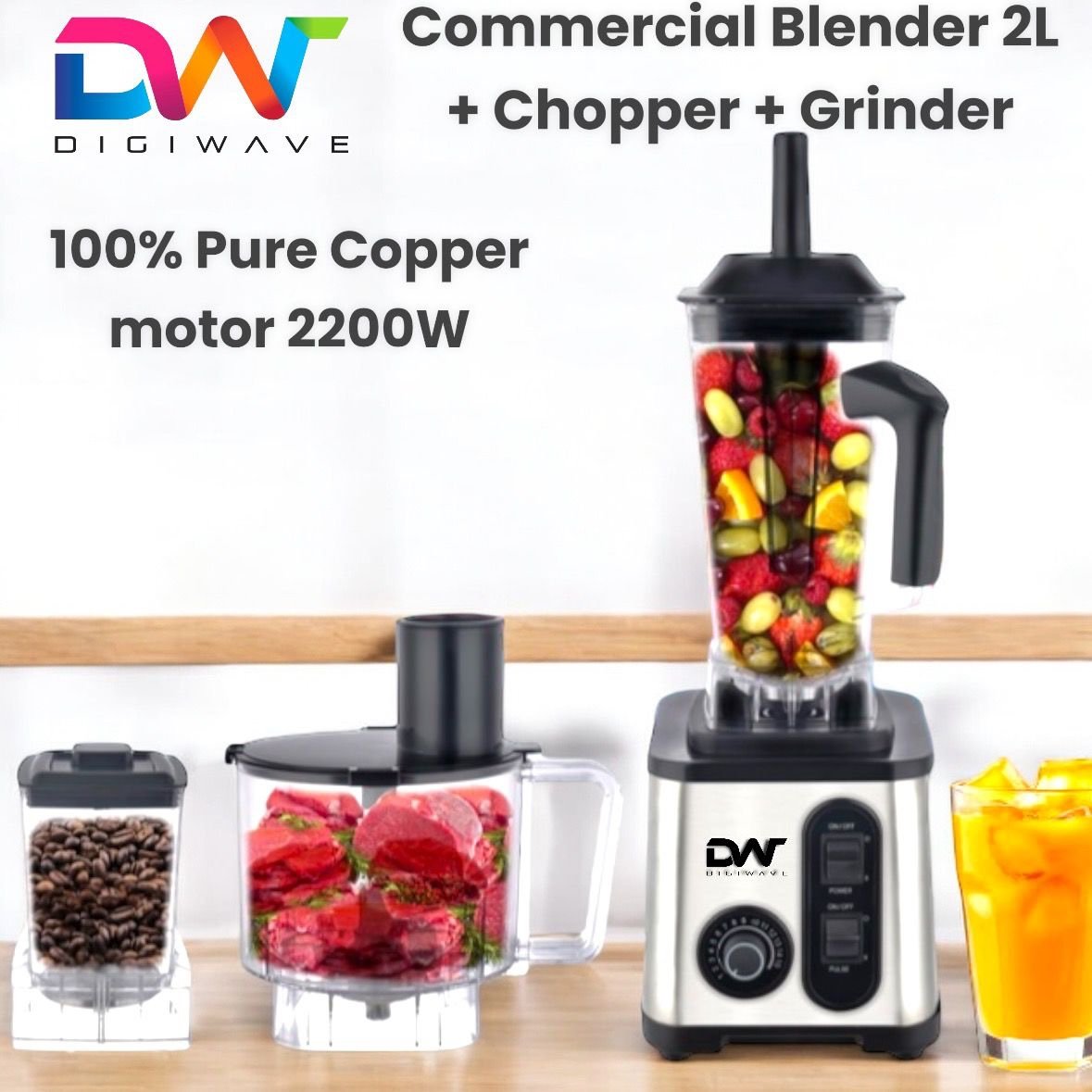 img_4563 Digiwave DWBL1151 Commercial Blender / 2Ltrs BPA Free Jar ,Chopper Jar, Spice Grinder/ 2200Watts/ 100% Pure Copper Motor - Image 1