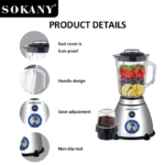 SOKANY SK-03031 Multi-Purpose Blender 800W Blender With 5-Speed & 1.5L Glass Cup - Image 2