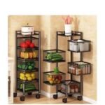 Rack Rolling Fruit Basket With Wheels, 5 Tier Kitchen Rotating Vegetable Rack Floor-Standing Multi-Layer Kitchen Storage Rack For Kitchen Living - Image 2