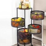 Original Multilayer Fruit Basket Rolling Round Kitchen Storage Rack With Wheels Floor Standing Vegetable Storage Rack For Fruits - Multicolor