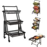 Foldable 3-Tier Rolling Utility Cart with Mesh Baskets & Convertible Design - Multicolor - Image 2
