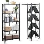 5-tier foldable storage rack with wheels