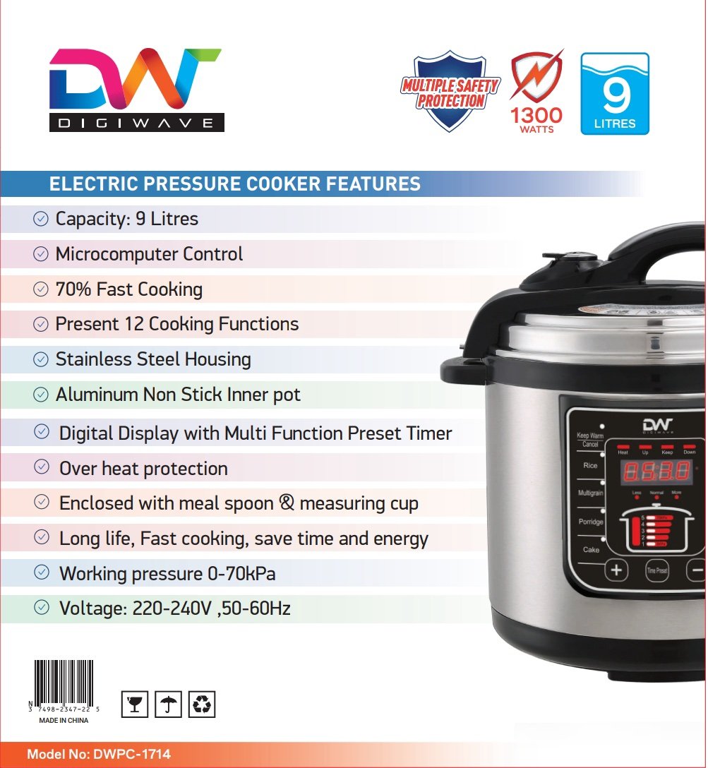 img_4710 Digiwave DWPC1714 Electric Pressure Cooker Digital 9Ltrs /1300Watts/ Microcomputer Function - Image 1