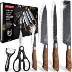 6 Pieces Professional Kitchen Knives Set With Giftbox, High Carbon Stainless Steel Forged Kitchen Knife Set, Sharp Chef Knife Set For Chef Cooking Paring Cutting Slicing