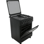 IQRA 60x60cm Cooker, 2 Gas Burners and 2 Hotplates, Auto Ignition, Black, Electric Oven and Grill, Rotisserie, IQ-FC6221-BLK
