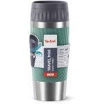TEFAL 0.36L Thermal Bottle Travel Mug Essential Green, Stainless Steel Essential Double Wall Insulation Keeps Hot Drinks 3 Hours Cool 6 Hours Stainless Steel Silicone Coating Travel, N2021810