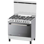 Midea Cooker 90x60cm, 4 Gas Burners + 2 Electric Plates, Auto Ignition, Gas Oven & Grill, Rotisserie, Flame Failure Device, Cast Iron Pan Supports – Silver