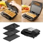 Hoffmans 3 in 1 Waffle Maker Sandwich Machine Barbecue Electric Baking Pan- Multicolor - Image 2